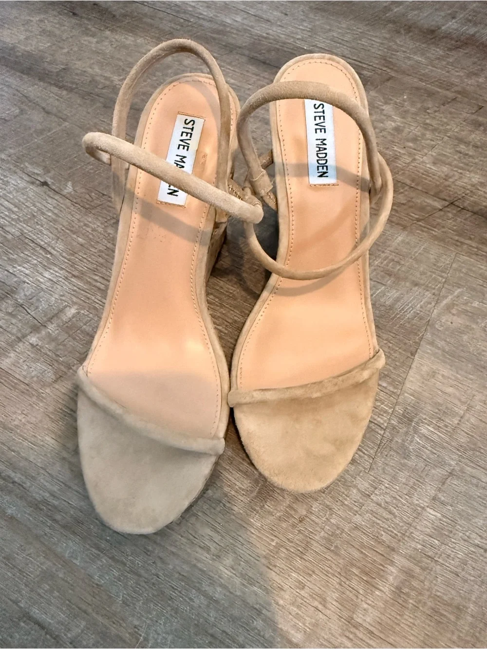 Steve Madden Beige Cork Wedge Sandals - Minimal Strappy Slingback